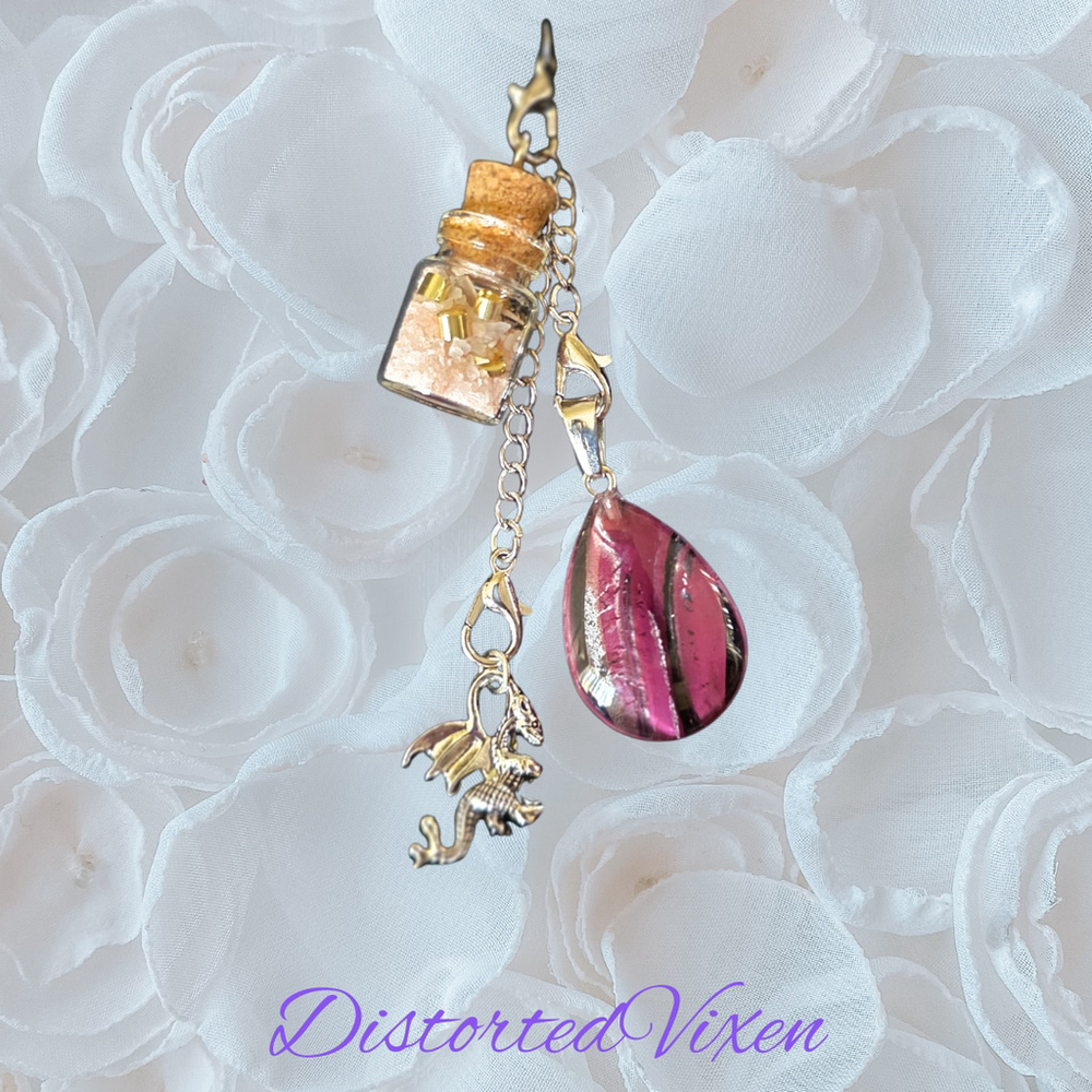 Red Glass Teardrop Necklace with Spell Bottle & Dragon Charm | Interchangeable - Picture 4 of 8